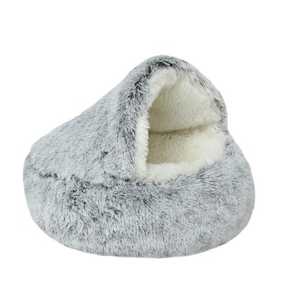 Fluffy Round Cat Bed Nest Gray